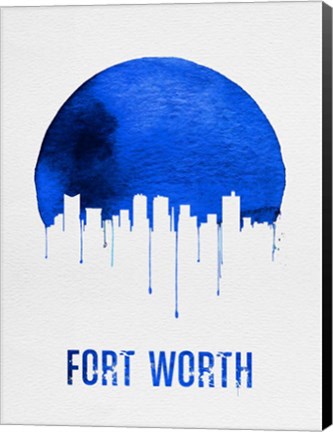 Framed Fort Worth Skyline Blue Print