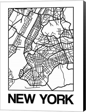 Framed White Map of New York Print