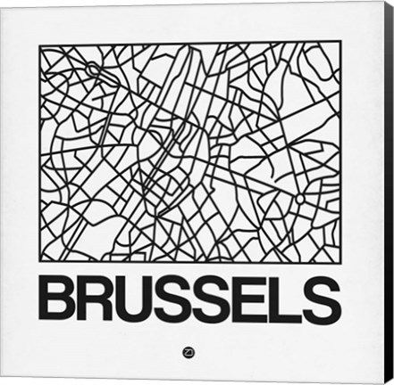 Framed White Map of Brussels Print