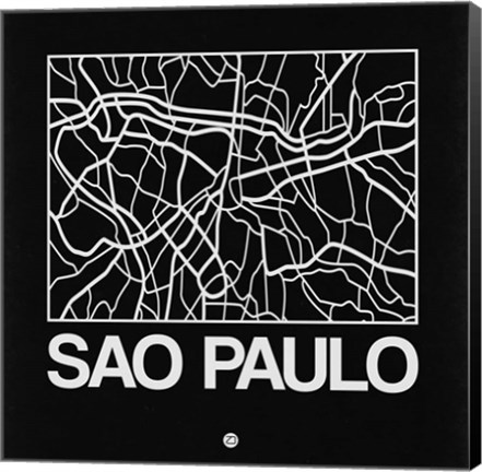 Framed Black Map of Sao Paulo Print