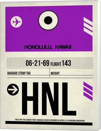 Framed HNL Honolulu Luggage Tag I Print