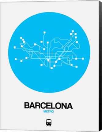 Framed Barcelona Blue Subway Map Print