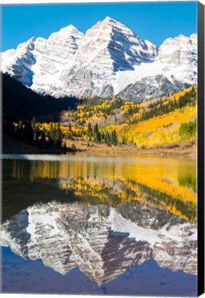 Framed Reflection of Mountain Range on water, Maroon Lake, Aspen, Colorado Print