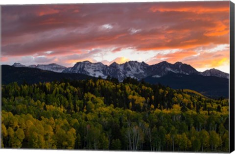 Framed Trees with Mountain Range at dusk, Aspen, Colorado Print