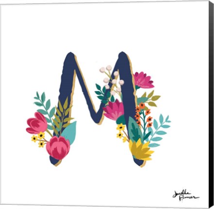 Framed Romantic Luxe Monogram M Navy Print