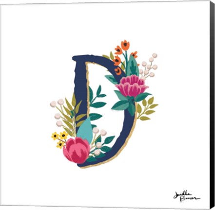 Framed Romantic Luxe Monogram D Navy Print