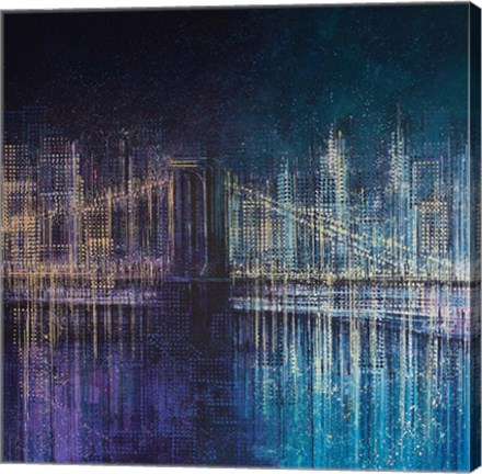 Framed Brooklyn Bridge At Midnight Print