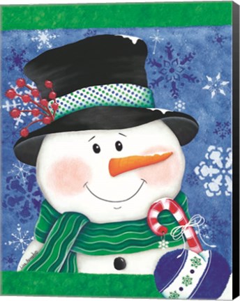 Framed Snowman with a Candy Cane Print