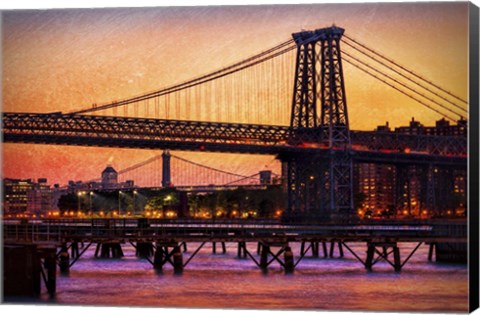 Framed Williamsburg Bridge at Twilight Print