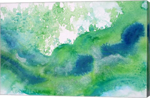 Framed Green Waves Watercolor Abstract Splash 1 Print