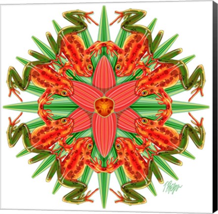 Framed Red Bromeliad Frog Mandala Print