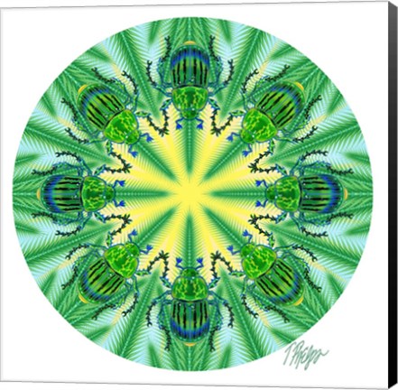 Framed Green Beetle Pine Mandala Print