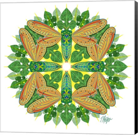 Framed Green Cicada Sunshine Mandala Print