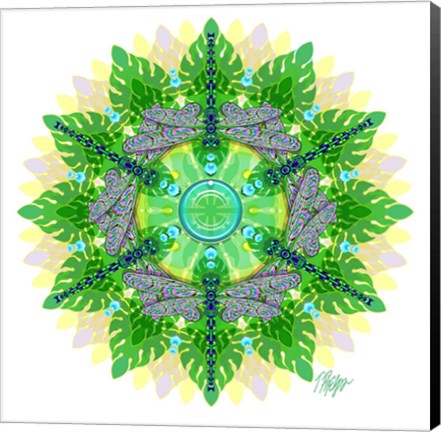 Framed Jungle Leaf Dragonfly Mandala Print