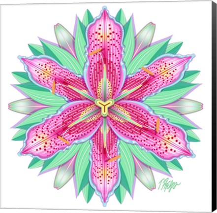 Framed Pink and White Tiger Lily Mandala Print