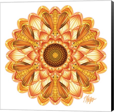 Framed Yellow Dahlia Skipper Butterfly Mandala Print