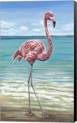 Framed Beach Walker Flamingo I Print