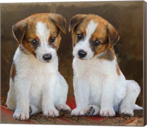 Framed Twin Puppies Print