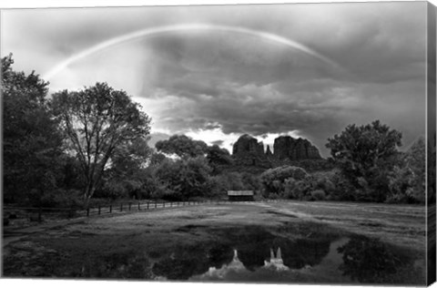 Framed Catherdral Rock Rainbow BW Print