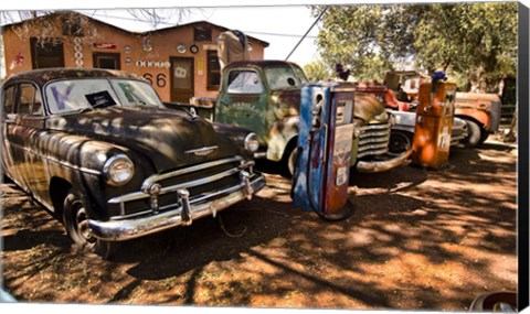 Framed Old Cars Trucks Route 66 Arizona Print