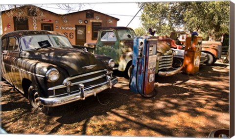 Framed Old Cars Trucks Route 66 Print