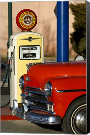 Framed Old Car And Pump Print