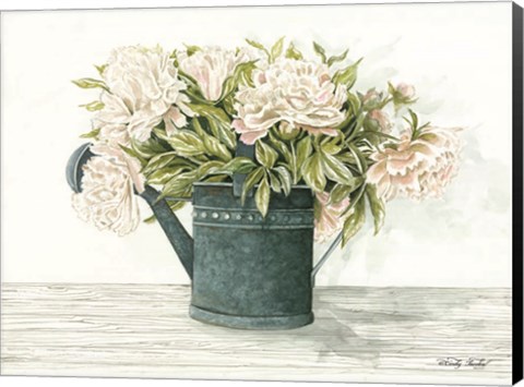 Framed Galvanized Watering Can Peonies Print