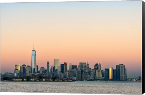 Framed Manhattan Skyline At Sunset Print