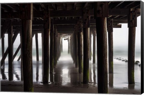 Framed Fog Under Pier Print