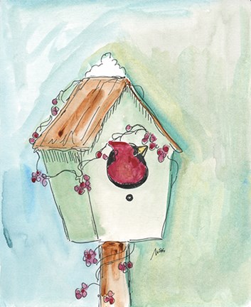 Framed Birdhouse Cardinal Print