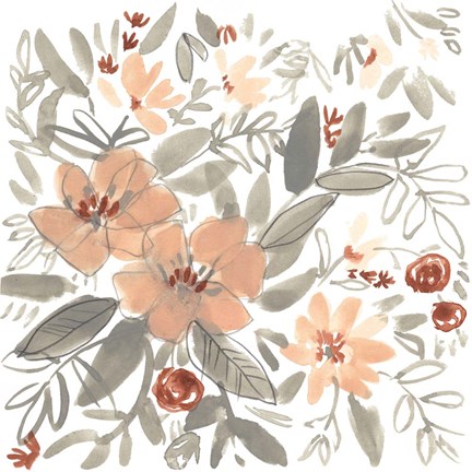 Framed Peach &amp; Rust Blooms I Print