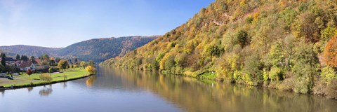 Framed River flowing in a valley in autumn, Neckar River, Neckargemund, Baden-Wurttemberg, Germany Print