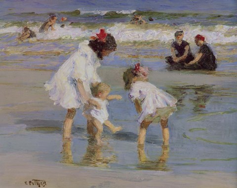 Framed Children Playing At The Seashore Print