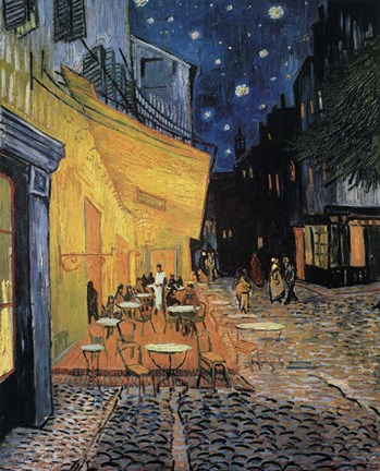 Framed Sidewalk Cafe At Night Print