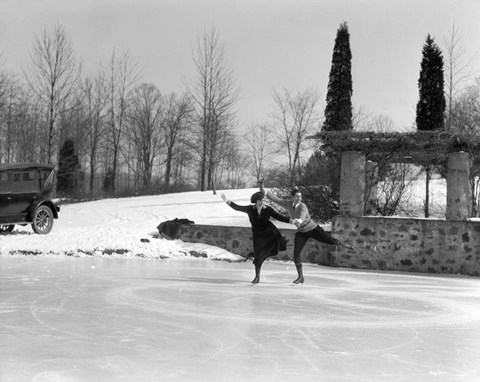 Framed 1920s Couple Man Woman Ice Skating Print