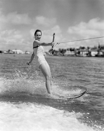 Framed 1950s Smiling Woman In Bathing Suit Print