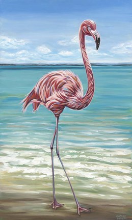 Framed Beach Walker Flamingo I Print