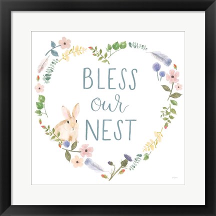 Framed Spring Sentiments VII Bunny White Print