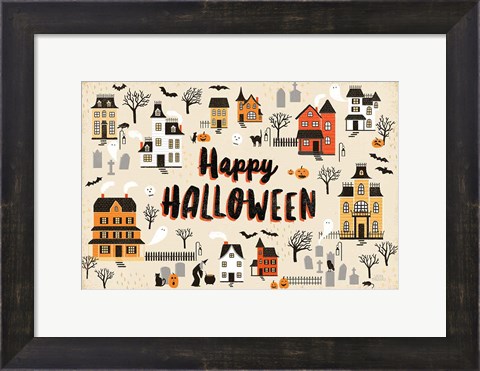 Framed Spooky Village I Cream Print