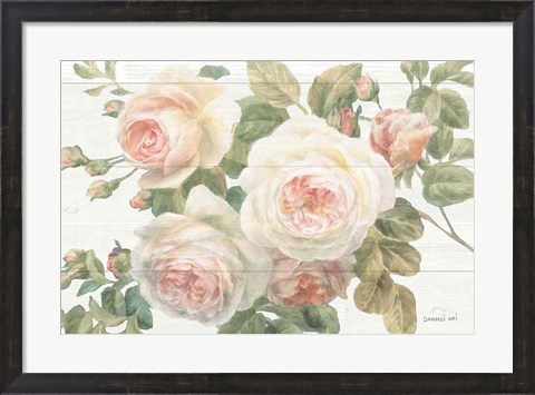 Framed Vintage Roses White on Shiplap Crop Print