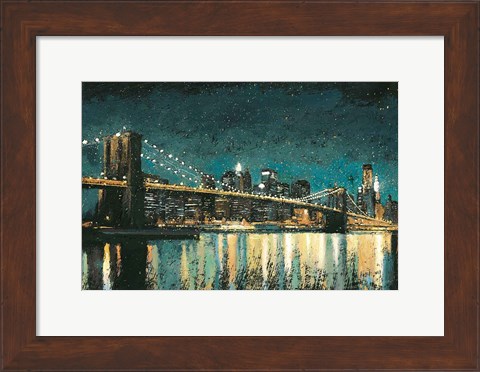 Framed Bright City Lights Teal Print