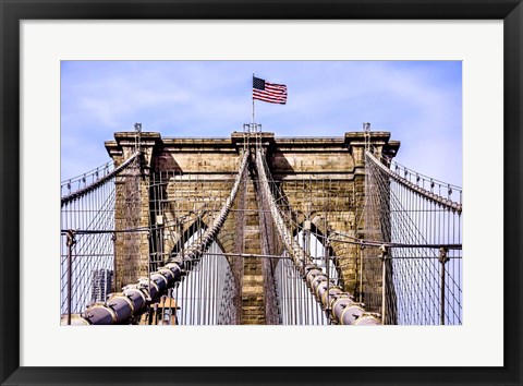 Framed Brooklyn Bridge with Flag Print