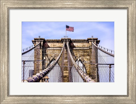 Framed Brooklyn Bridge with Flag Print