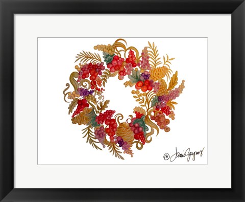 Framed Christmas Wreath with Berries Print