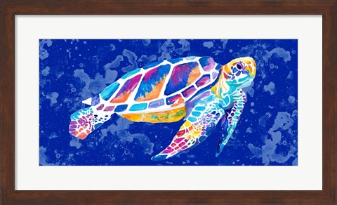 Framed Vibrant Blue Sea Turtle Print