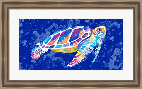 Framed Vibrant Blue Sea Turtle Print