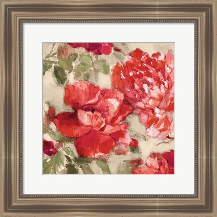 Framed Red Modern Peonies II Print