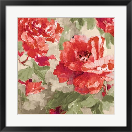 Framed Red Modern Peonies I Print