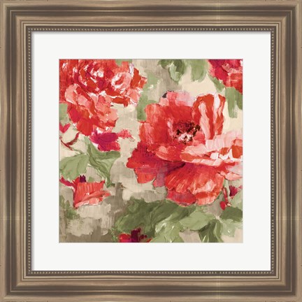 Framed Red Modern Peonies I Print