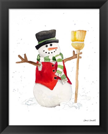 Framed Watercolor Snowman I Print